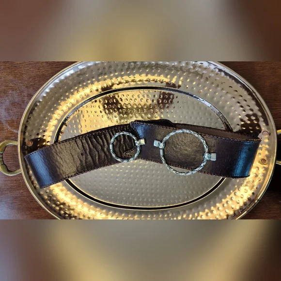 Brighton Wide Brown Leather Belt with Silver Braided Rings - Picture 3 of 6